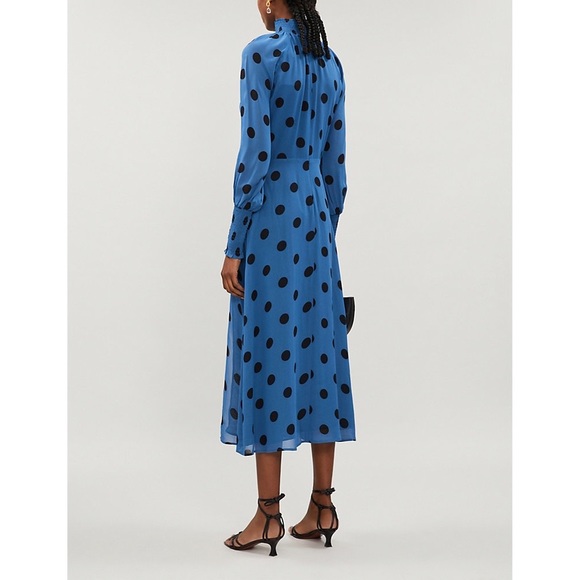 Reformation Valentin Blue & Black Polka-dot High Neck Midi Dress - Picture 6 of 14